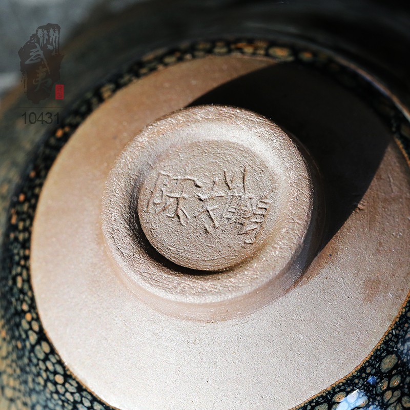 建盏大师陈大鹏,撇口绿鹧鸪手刻版