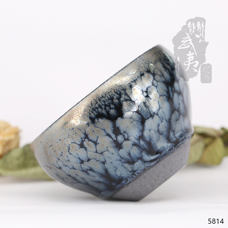 建盏大师饶飞雄，赖敏惺，敛口蓝油滴