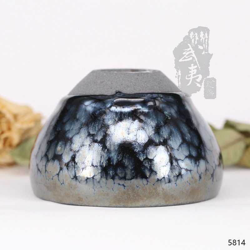 建盏大师饶飞雄，赖敏惺，敛口蓝油滴