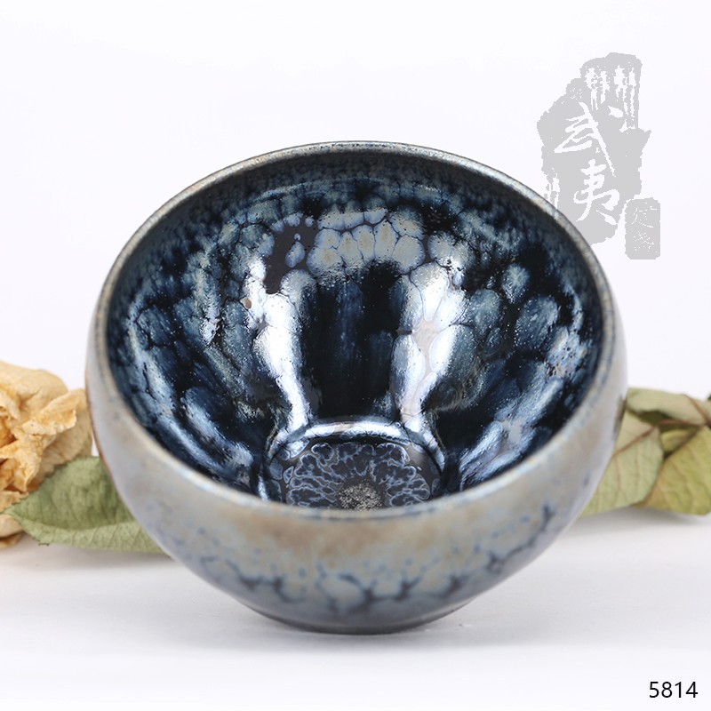 建盏大师饶飞雄，赖敏惺，敛口蓝油滴