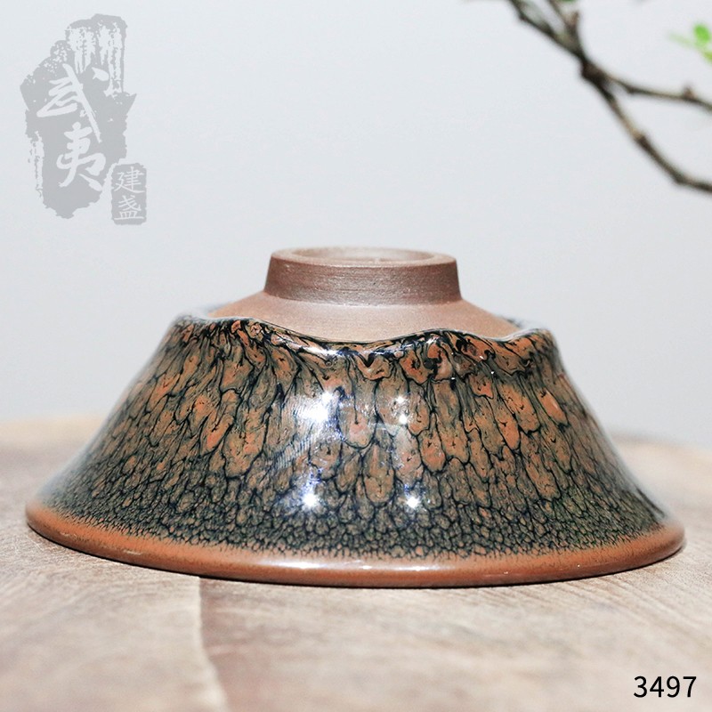 建盏大师陈大鹏，撇口绿鹧鸪