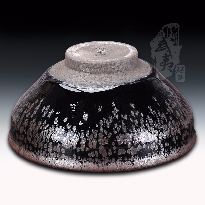 建盏大师黄祥迪，江汉旺作品，束口油滴灯盏