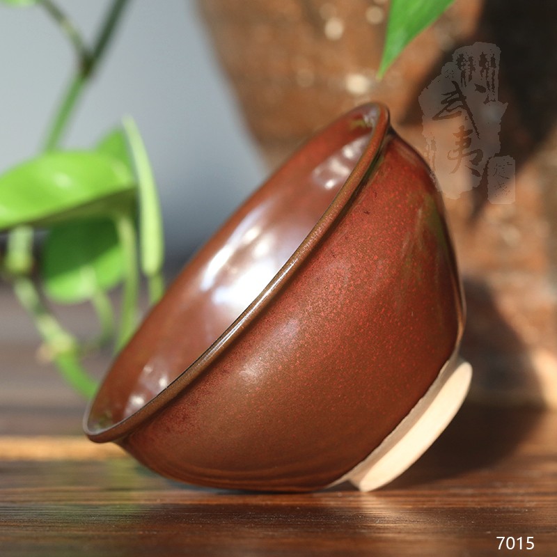 建盏大师孙莉，柿红木叶盏