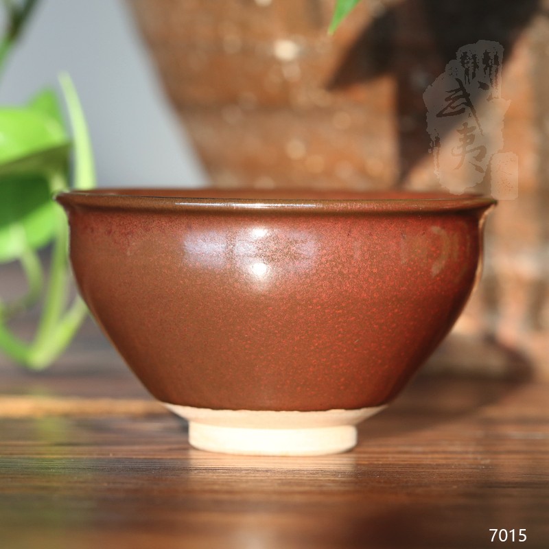 建盏大师孙莉，柿红木叶盏