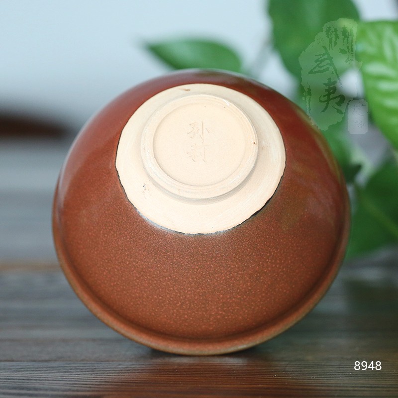 建盏大师孙莉，柿红木叶盏