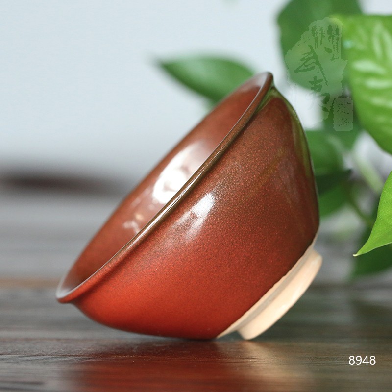 建盏大师孙莉，柿红木叶盏