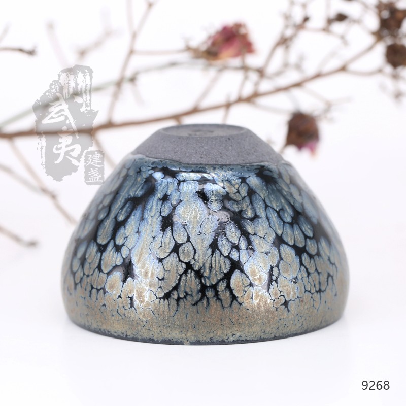 建盏大师饶飞雄，赖敏惺，敛口蓝油滴