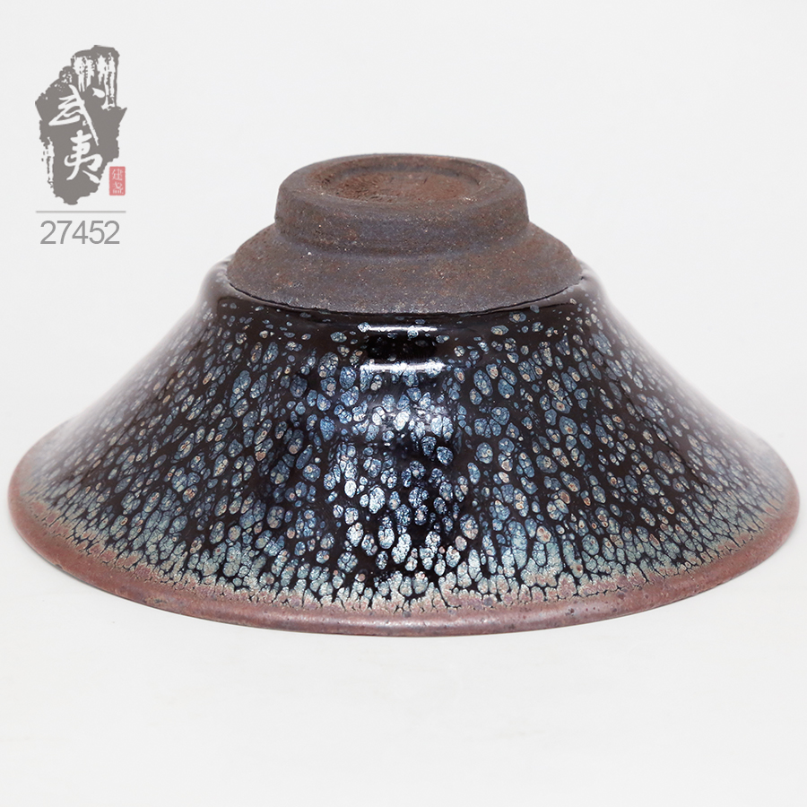 建盏大师李达，双落款撇口鹧鸪斑茶盏- 隐庐器