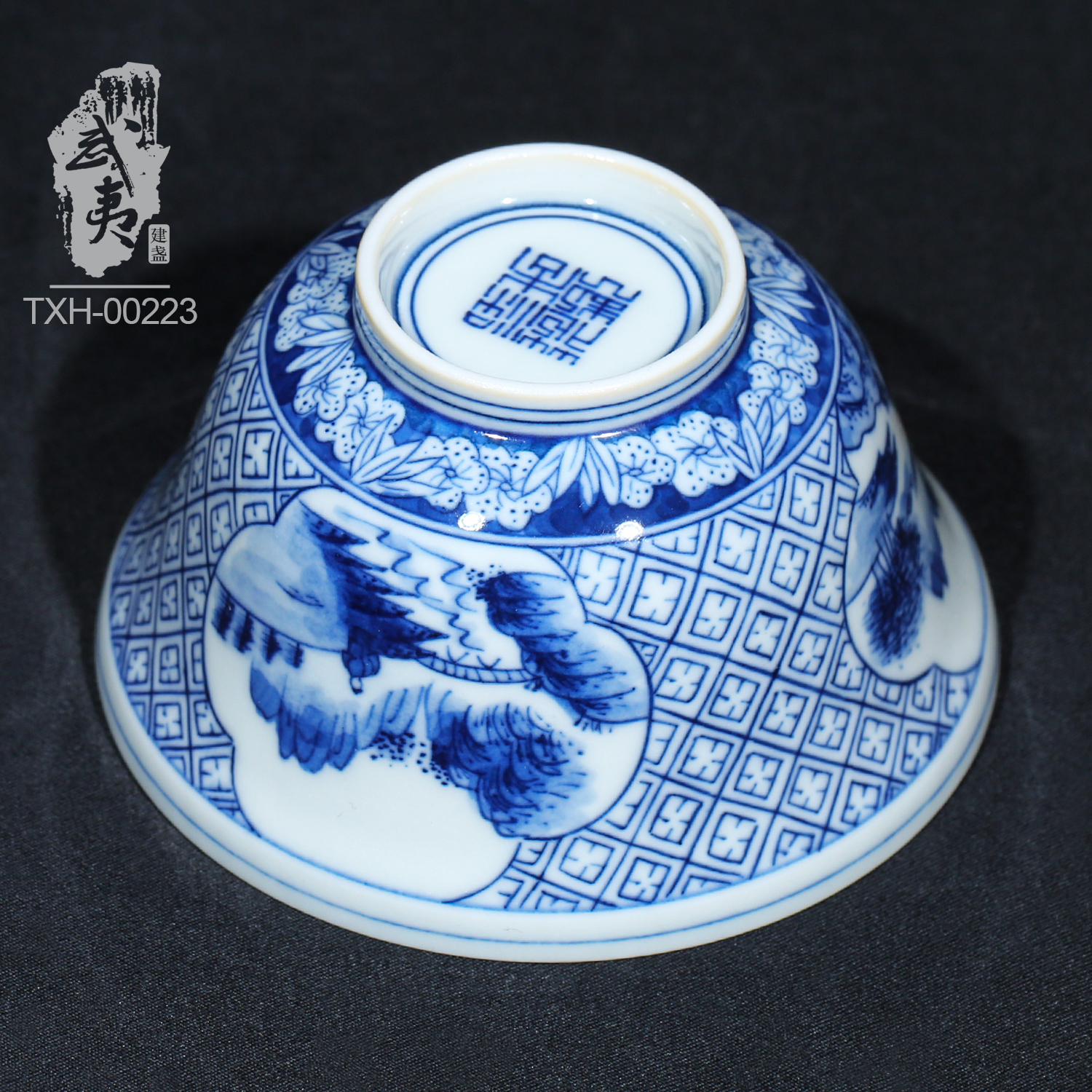 斗彩涂杏花，青花开窗山水杯- 隐庐器